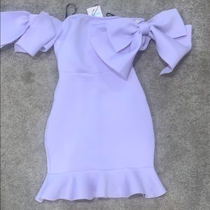 Misguided lavender Bardot dress with ruffle hem